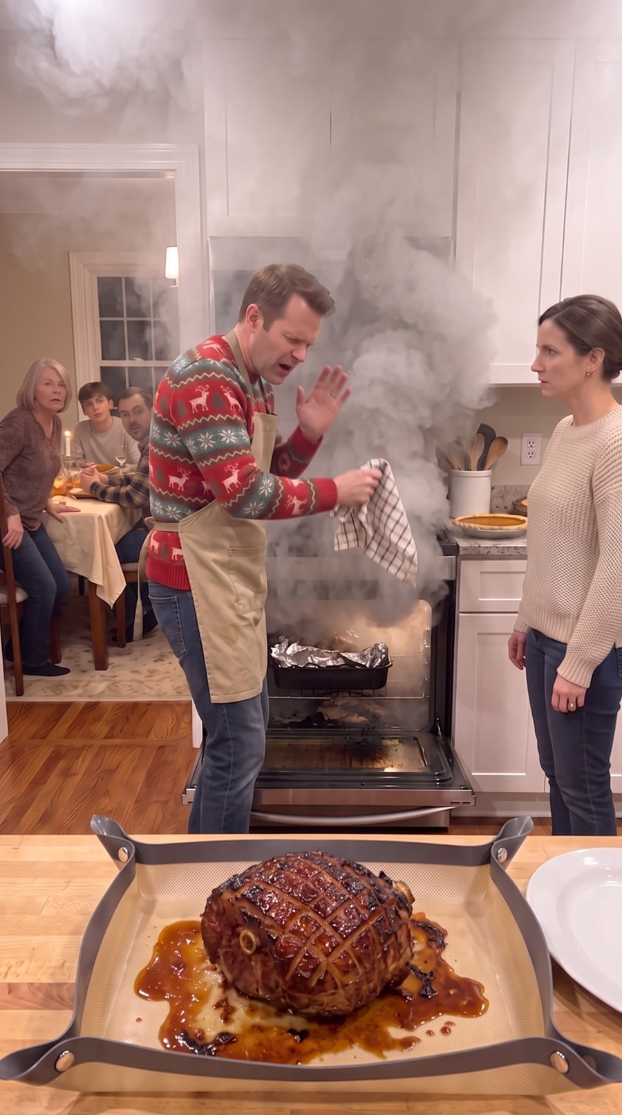 Smoke pouring out of the oven after foil leaked
